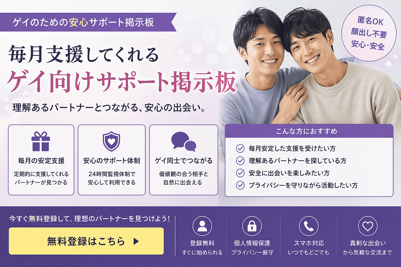 毎月支援してくれるゲイ向けサポート掲示板